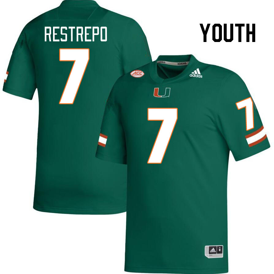Youth #7 Xavier Restrepo Miami Hurricanes College Football Jerseys Stitched-Green - Click Image to Close